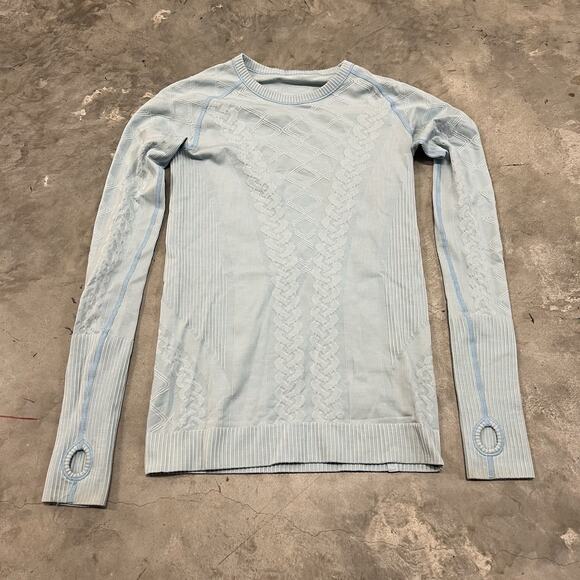 Lululemon Women’s Blue Rest Less Cable Knit Textured Athleisure Top Size 15x26 - Picture 1 of 6